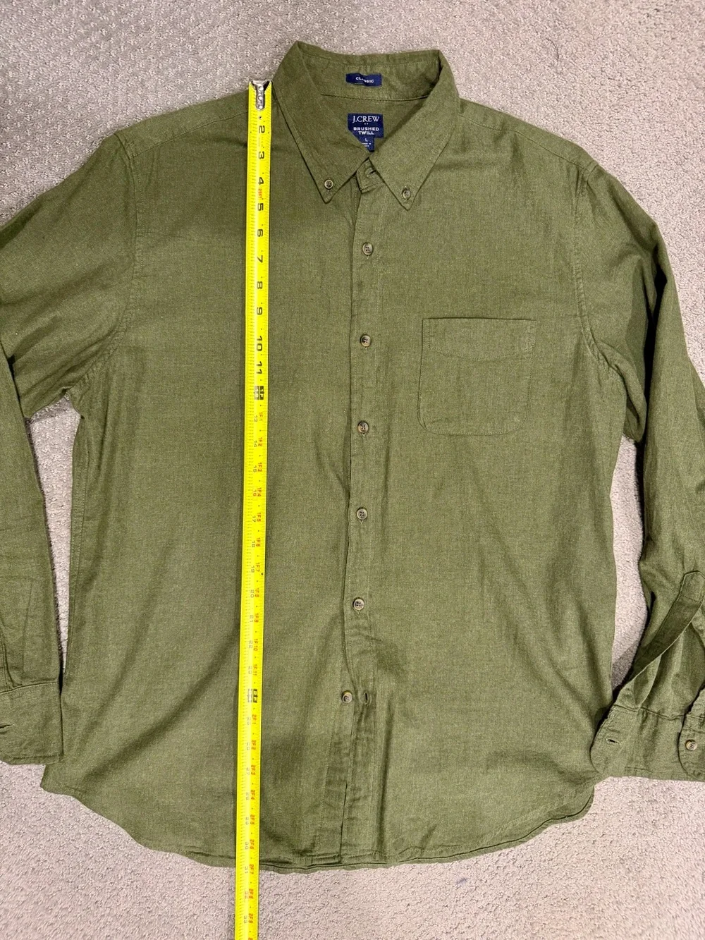 J. Crew Olive Green Brushed Twill Button-Down Shirt - Mens Large